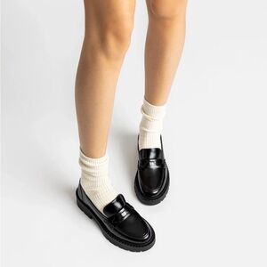 Larroude Suki Lugsole Loafer In Black Box Leather